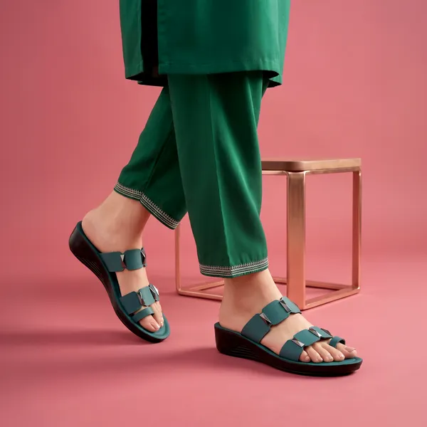 Women's_Stylish_Toe-Ring_Dual-Straps_Wedge-Heel_Sandal-7011-Green