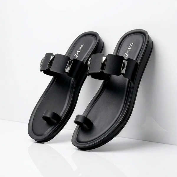 Women's_Stylish_Toe-Ring_Single_Studded-Straps_Sandal-8018-Black