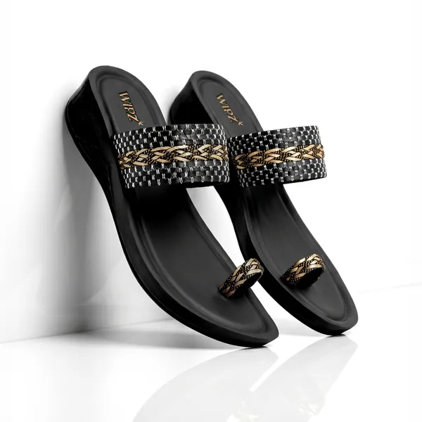 Women's_Stylish_Braided_Pattern_Strap_Toe-Ring_Wedge-Sandal-7017-Black