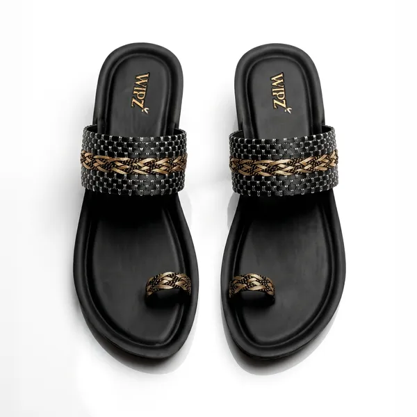 Women's_Stylish_Braided_Pattern_Strap_Toe-Ring_Wedge-Sandal-7017-Black