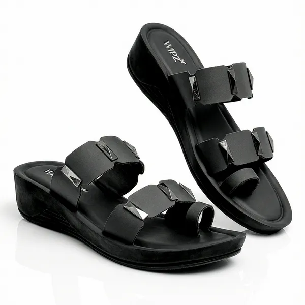 Women's_Stylish_Toe-Ring_Dual-Straps_Wedge-Heel_Sandal-7011-Black