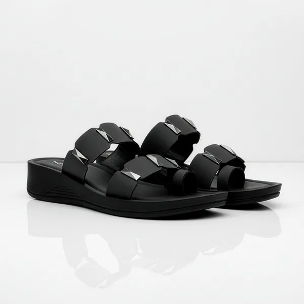 Women's_Stylish_Toe-Ring_Dual-Straps_Wedge-Heel_Sandal-7011-Black