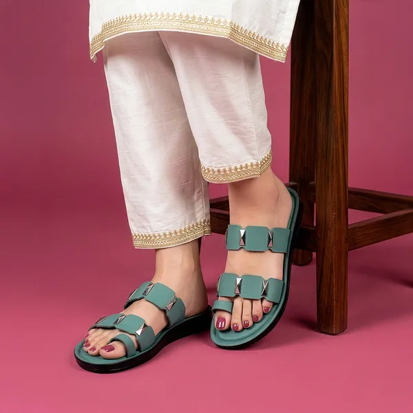 Women's_Stylish_Toe-Ring_Dual-Straps_Sandal-8033-Green