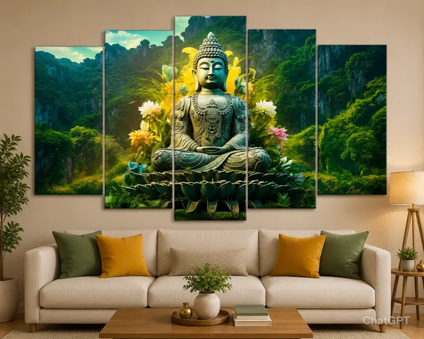 Crystalsign_Paintings_Buddha_Paintings_for_Wall_Decoration_-_Set_Of_Five,_3d_modern_art_Painting_for_Living_Room_Large_Size_with_Frames_for_Home_Decoration,_Hotel,_Office