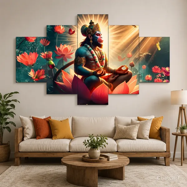 Crystalsign_Paintings_Bajrangbali_Paintings_for_Wall_Decoration_-_Set_Of_5,_3d_modern_art_Painting_for_Living_Room_Large_Size_with_Frames_for_Home_Decoration,_Hotel,_Office