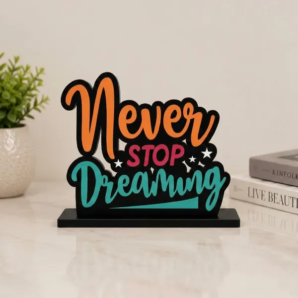Crystalsign_Wooden_Idol_&_Figurine_Never_Stop_Dreaming_Quote_Table_Decor_for_Restaurant_CafâˆšÂ©_|_Office_Desk_Decoration_|_Home_Living_Room_Modern_Art_Showpiece_Gift_Item