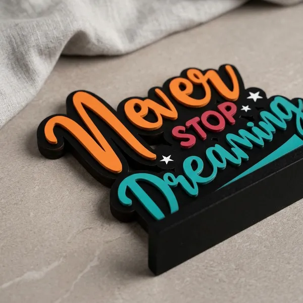 Crystalsign_Wooden_Idol_&_Figurine_Never_Stop_Dreaming_Quote_Table_Decor_for_Restaurant_CafâˆšÂ©_|_Office_Desk_Decoration_|_Home_Living_Room_Modern_Art_Showpiece_Gift_Item