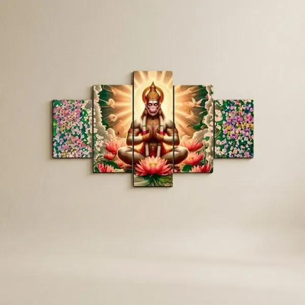 Crystalsign_Paintings_Bajrangbali_Paintings_for_Wall_Decoration_-_Set_Of_Five,_3d_modern_art_Painting_for_Living_Room_Large_Size_with_Frames_for_Home_Decoration,_Hotel,_Office