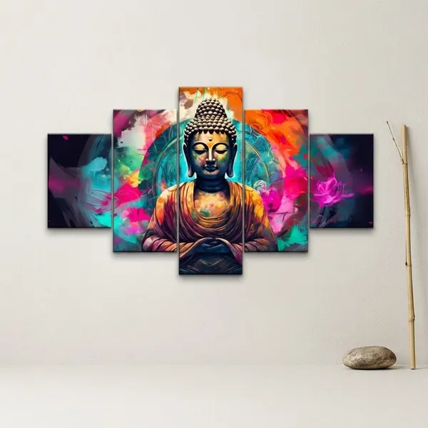 Crystalsign_Paintings_Buddha_Paintings_for_Wall_Decoration_-_Set_Of_Five,_3d_modern_art_Painting_for_Living_Room_Large_Size_with_Frames_for_Home_Decoration,_Hotel,_Office