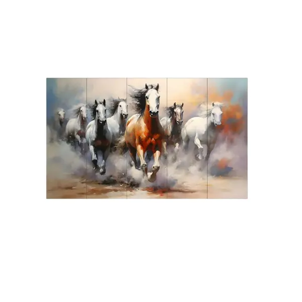 Crystailsign_Paper_7_Horses_Vastu_Frame_Wall_Art_Painting,_White_Running_Horses_On_Water_Painting_Vastu_Rising_Sun_Wall_Decor,_Multicolor,_Nature_Set_Of_5