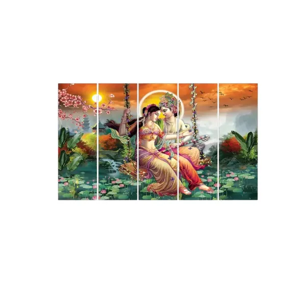 Crystalsign_Krishna_&_Radha_Paintings_for_Wall_Decoration_-_Set_Of_Five,_3d_modern_art_Painting_for_Living_Room_Large_Size_with_Frames_for_Home_Decoration,_Hotel,_Office