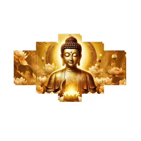 Crystalsign_Paintings_Buddha_Paintings_for_Wall_Decoration_-_Set_Of_Five,_3d_modern_art_Painting_for_Living_Room_Large_Size_with_Frames_for_Home_Decoration,_Hotel,_Office
