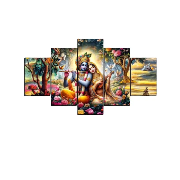 Crystalsign_Krishna_with_Radha_Paintings_for_Wall_Decoration_-_Set_Of_Five,_3d_modern_art_Painting_for_Living_Room_Large_Size_with_Frames_for_Home_Decoration,_Hotel,_Office
