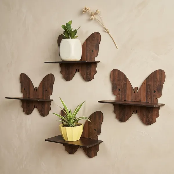 Crystalsing_Rustic_Wooden_Wall_Shelves_Set_of_4_with_Butterfly_Design_|_Floating_Wall_Mounted_Decorative_Shelves_for_Living_Room,_Bedroom_&_Office_|_Wall_Display_Rack,_Planter_&_Storage_Organizer