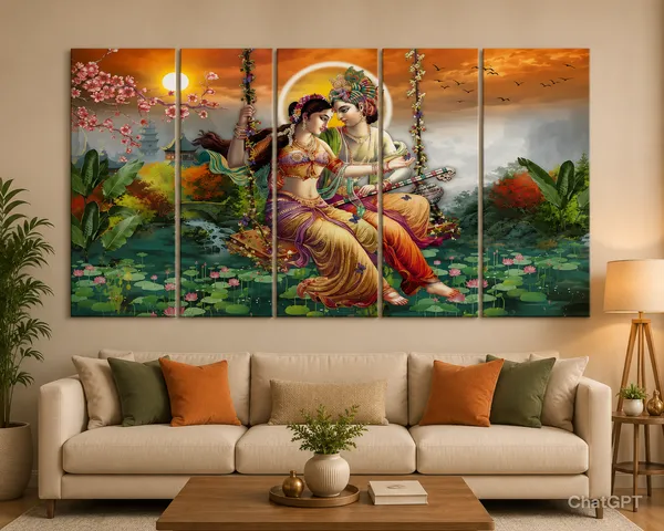 Crystalsign_Krishna_&_Radha_Paintings_for_Wall_Decoration_-_Set_Of_Five,_3d_modern_art_Painting_for_Living_Room_Large_Size_with_Frames_for_Home_Decoration,_Hotel,_Office