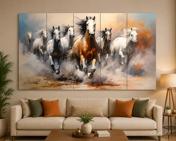 Crystailsign_Paper_7_Horses_Vastu_Frame_Wall_Art_Painting,_White_Running_Horses_On_Water_Painting_Vastu_Rising_Sun_Wall_Decor,_Multicolor,_Nature_Set_Of_5