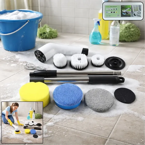 Multicolor_Electric_Spin_Scrubber_Abs_Body,_Stainless_Rod,_Nylon_Bristles,_Pu_Sponges/Microfiber_Pads_Spin_Scrubber