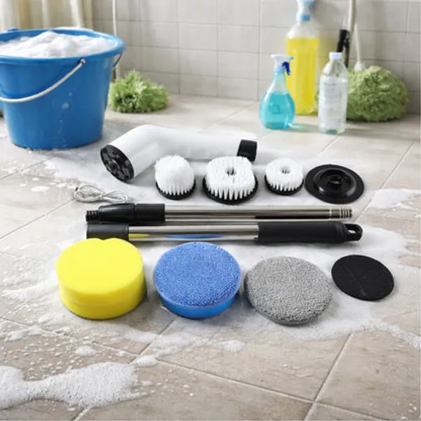 Multicolor_Electric_Spin_Scrubber_Abs_Body,_Stainless_Rod,_Nylon_Bristles,_Pu_Sponges/Microfiber_Pads_Spin_Scrubber