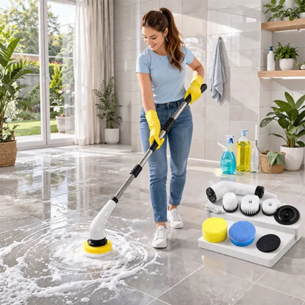 Multicolor_Electric_Spin_Scrubber_Abs_Body,_Stainless_Rod,_Nylon_Bristles,_Pu_Sponges/Microfiber_Pads_Spin_Scrubber