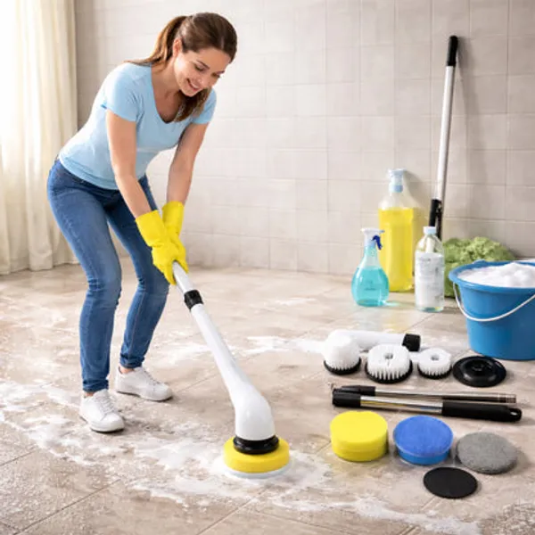 Multicolor_Electric_Spin_Scrubber_Abs_Body,_Stainless_Rod,_Nylon_Bristles,_Pu_Sponges/Microfiber_Pads_Spin_Scrubber