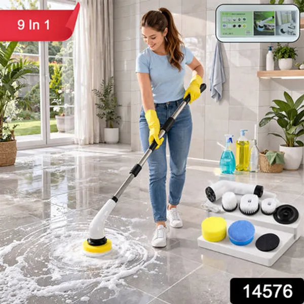 Multicolor_Electric_Spin_Scrubber_Abs_Body,_Stainless_Rod,_Nylon_Bristles,_Pu_Sponges/Microfiber_Pads_Spin_Scrubber
