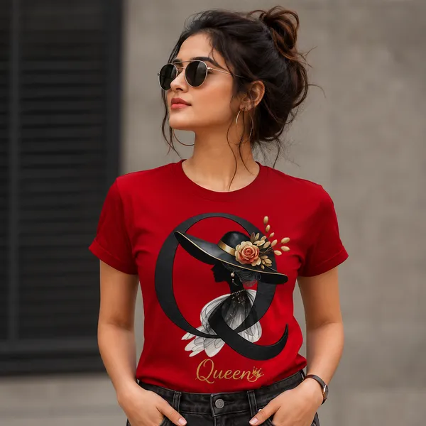 Confident_woman_in_red_Queen_tee