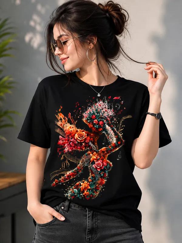 Stylish_woman_with_floral_music_tee