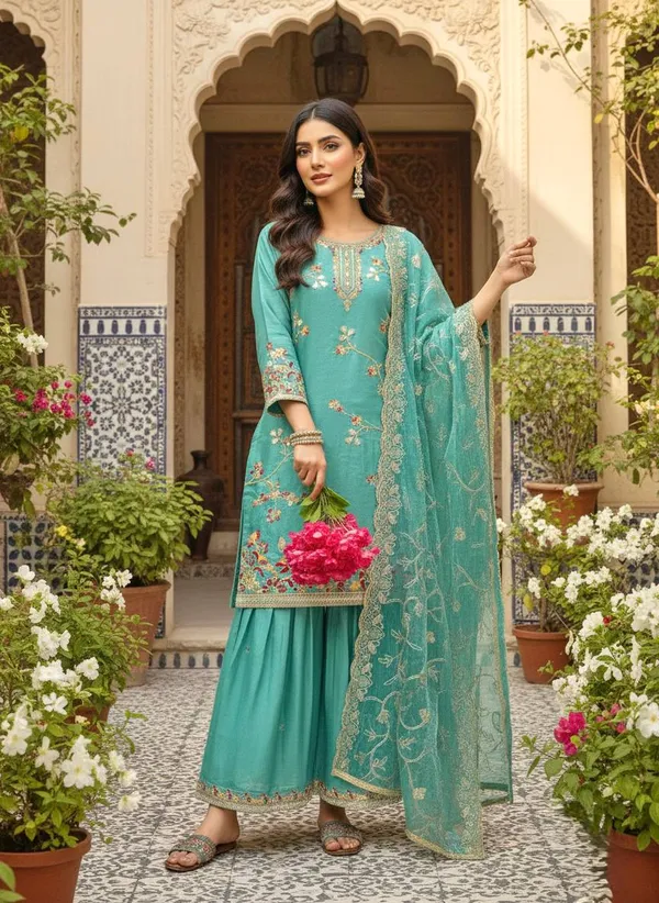 Green_Silk_Sharara_Suit_For_Women