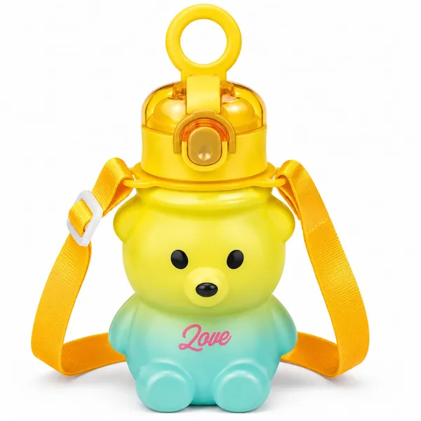 Yellow_Silicone_Bear_Shape_Kids_Sipper_Bottle_With_Strap