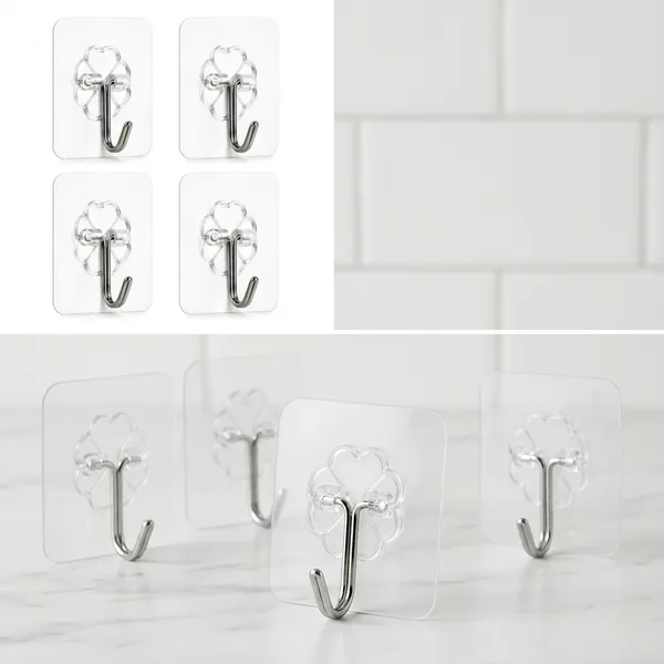 Clear_Adhesive_Hooks_With_Chrome_Finish_Set_Of_10_Pack_Of_4