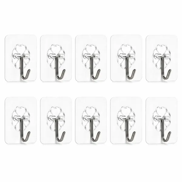 Clear_Adhesive_Hooks_With_Chrome_Finish_Set_Of_10_Pack_Of_4