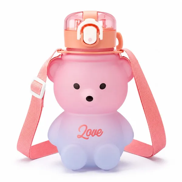 Pink_Bpa_Free_Bear_Shape_Kids_Water_Bottle_With_Strap