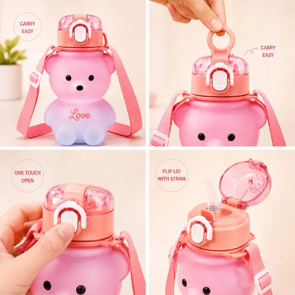 Pink_Bpa_Free_Bear_Shape_Kids_Water_Bottle_With_Strap