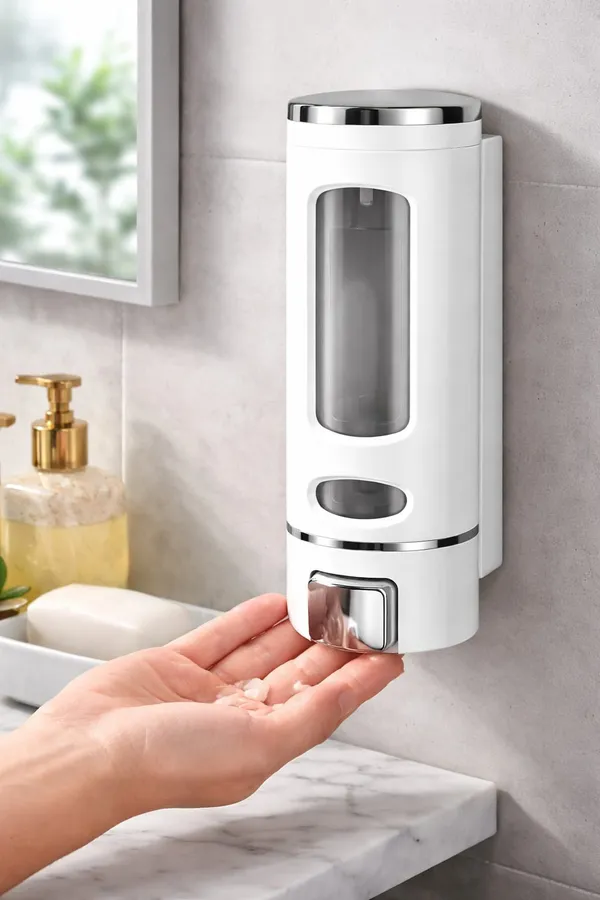 Abs_Plastic_Wall_Mounted_Liquid_Soap_Dispenser_Chrome_Finish