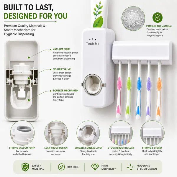 Wall_Mounted_Automatic_Toothpaste_Dispenser_With_Toothbrush_Holder_Pack_Of_2