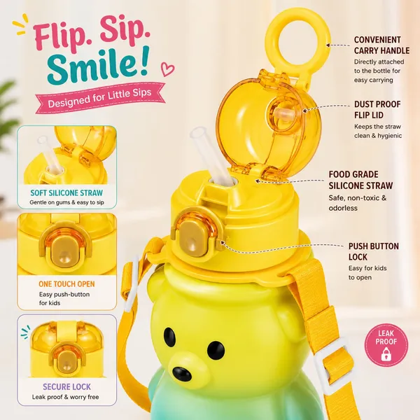 Yellow_Silicone_Bear_Shape_Kids_Sipper_Bottle_With_Strap