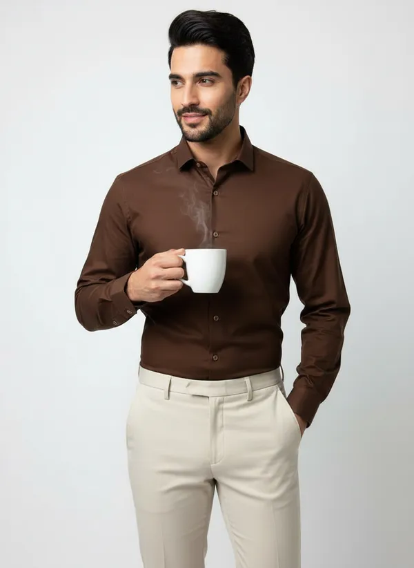 Mens_Brown_Solid_Casual_Cotton_Shirt_With_Rolled_Sleeves