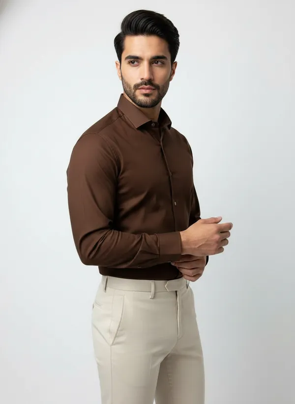 Mens_Brown_Solid_Casual_Cotton_Shirt_With_Rolled_Sleeves