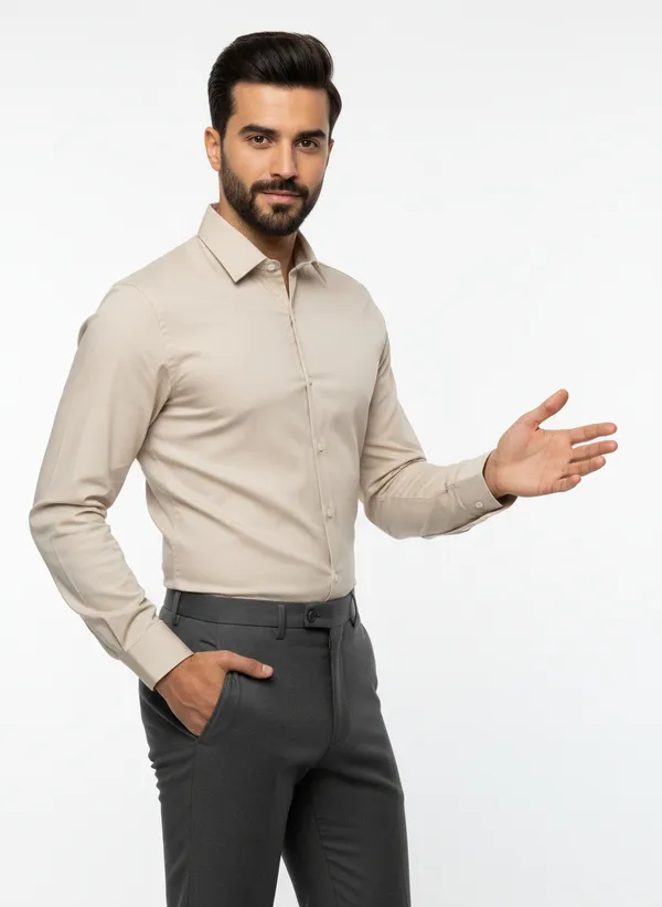 Mens_Cream_Solid_Casual_Cotton_Shirt_With_Rolled_Sleeves