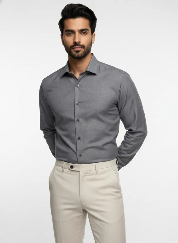 Mens_Dark_Grey_Solid_Casual_Cotton_Shirt_With_Rolled_Sleeves