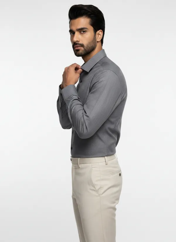 Mens_Dark_Grey_Solid_Casual_Cotton_Shirt_With_Rolled_Sleeves