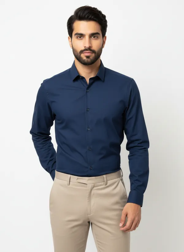 Mens_Navy_Blue_Solid_Casual_Cotton_Shirt_With_Rolled_Sleeves