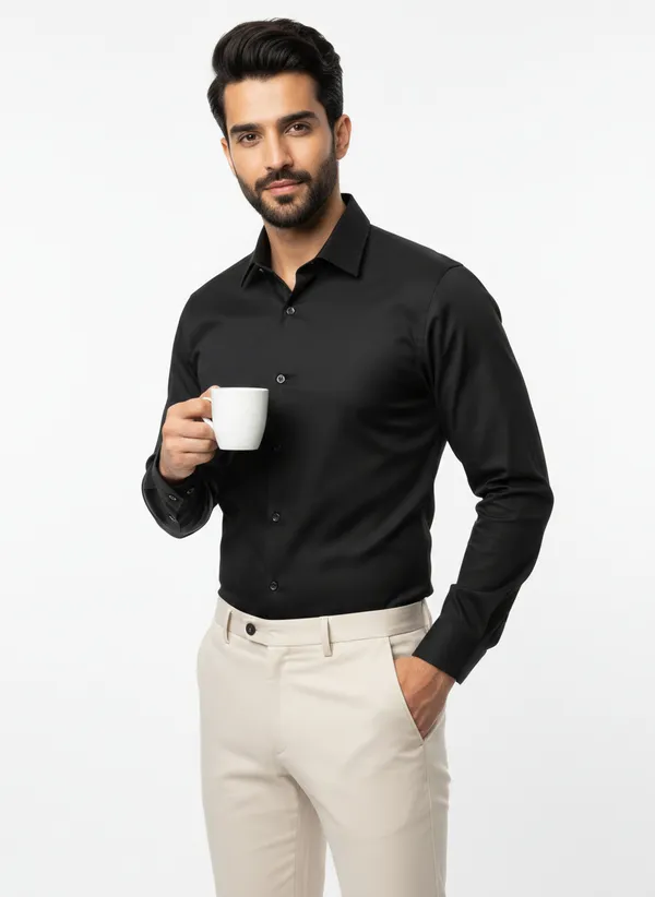 Mens_Black_Solid_Casual_Linen_Shirt_With_Rolled_Sleeves