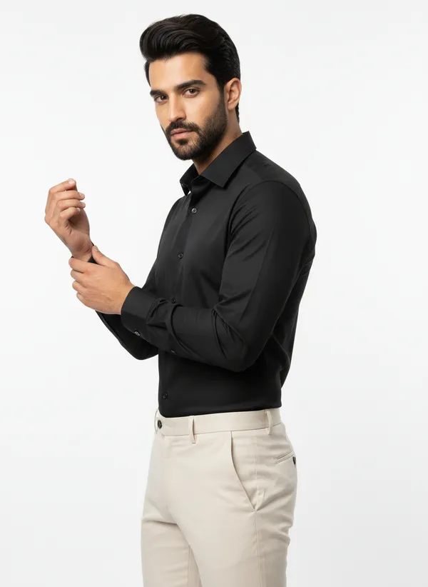 Mens_Black_Solid_Casual_Linen_Shirt_With_Rolled_Sleeves