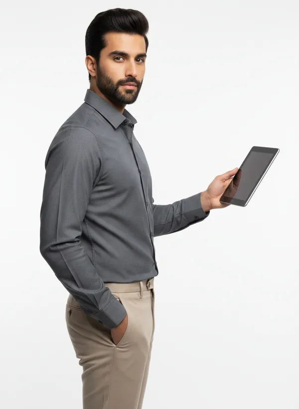 Mens_Grey_Solid_Casual_Linen_Shirt_With_Rolled_Sleeves