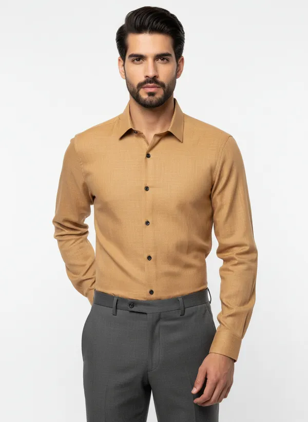 Mens_Khaki_Solid_Casual_Linen_Shirt_With_Rolled_Sleeves