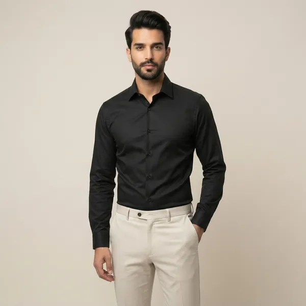 Mens_Black_Solid_Casual_Linen_Shirt_With_Rolled_Sleeves