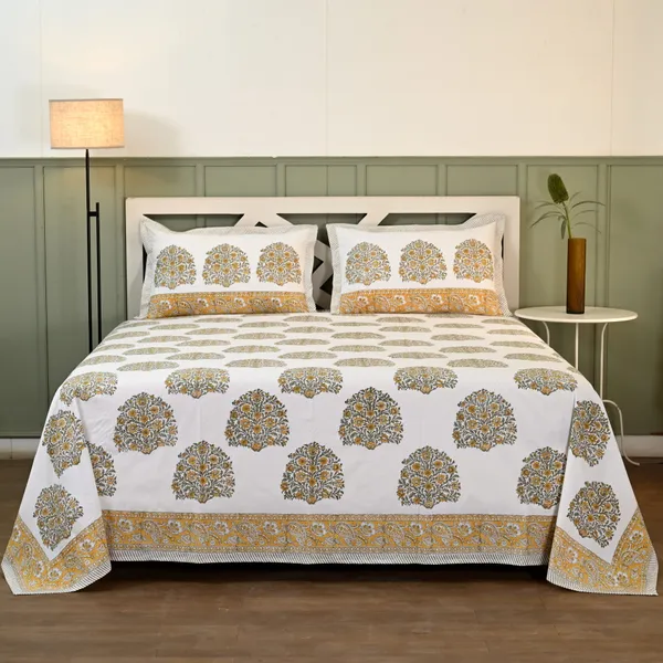 Pista_Sunehri_Hand_Block_Print_Cotton_Bedsheet_|_250_TC