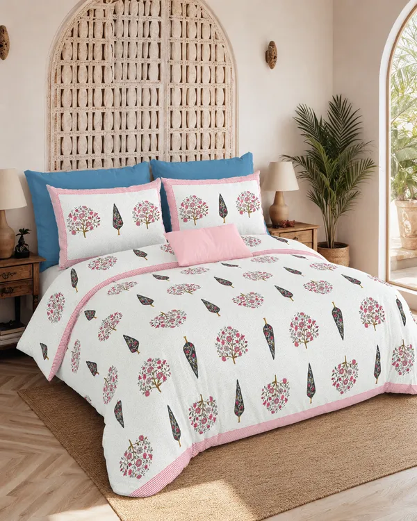 Gulabi_Vriksha_Mahal_Premium_Cotton_Bedsheet