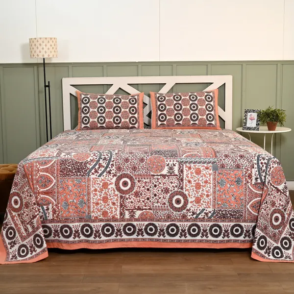 Peach_Gulzar_King_Size_Bedsheet_With_Pillow_Covers_|_144_TC